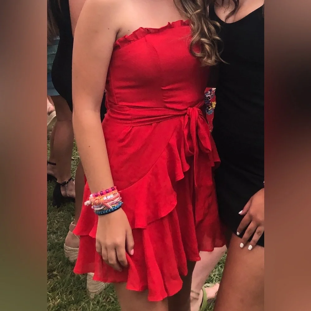Red Ruffle Mini Dress - Picture 1 of 5